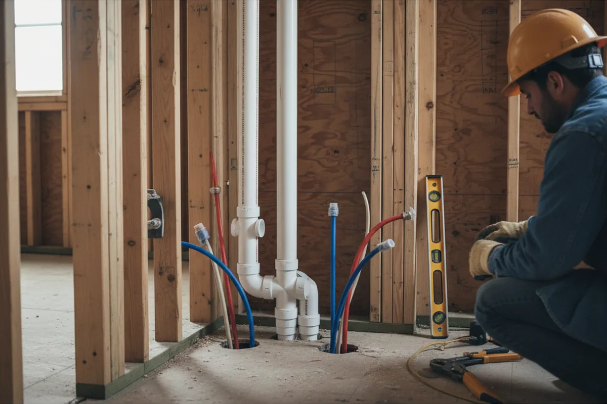 Drain and supply rough-in during Sump Pump Repair in Mission Hills